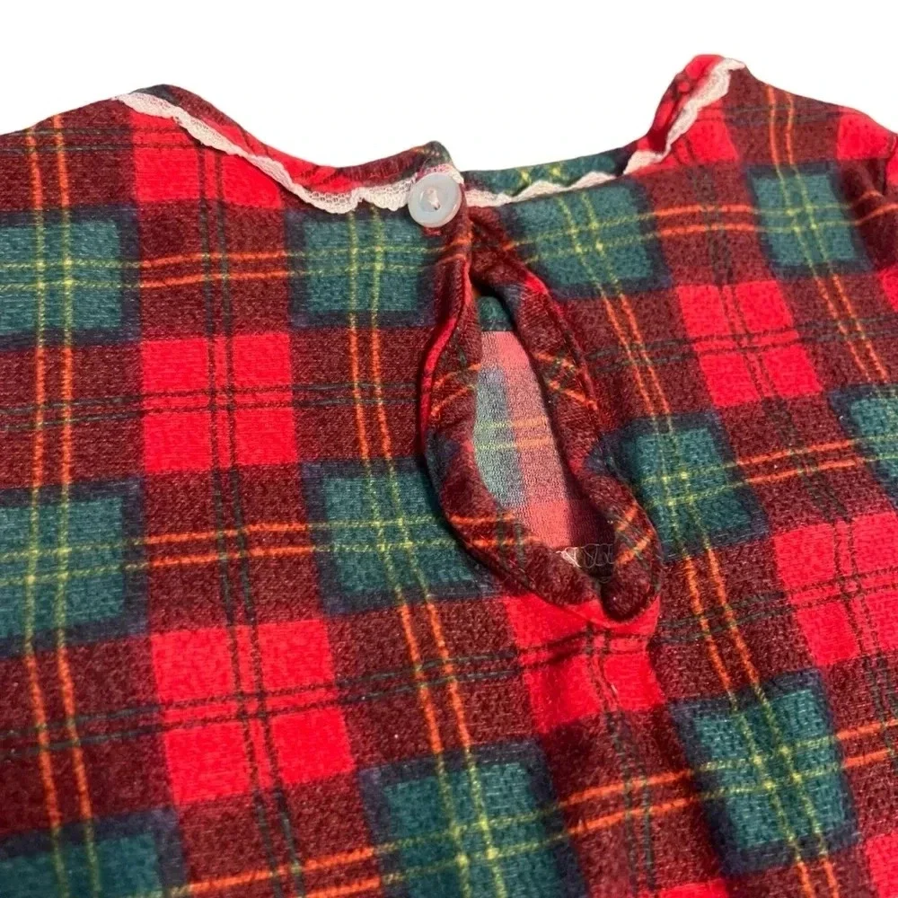 Vintage Basic Editions Christmas Plaid Ruffle Bow Pajama Nightgown Size‎ 4